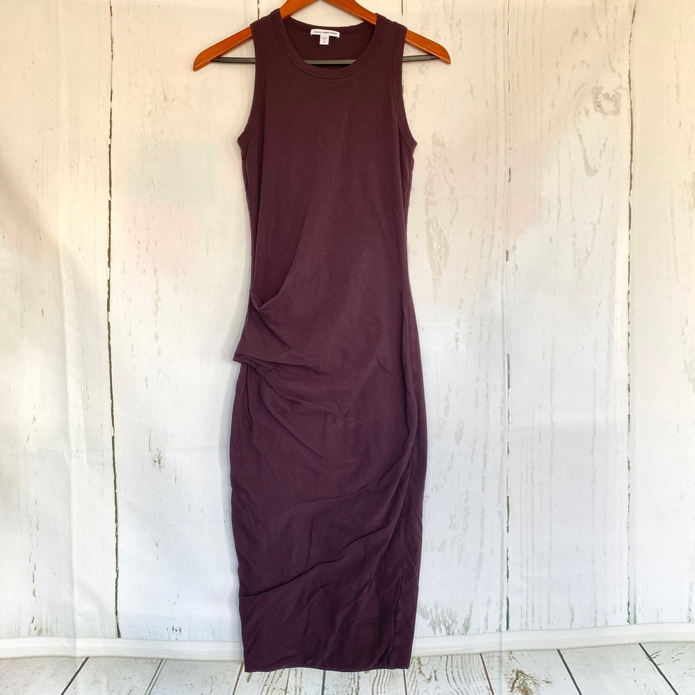 JAMES PERSE Skinny Ruched Tank Dress Midi Brown Scoop Neck Size 2
